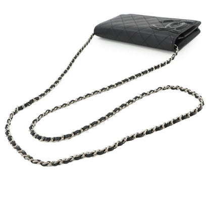 Chanel Cambon Line Chain Wallet Foldable Long Wallet Leather Enamel Black