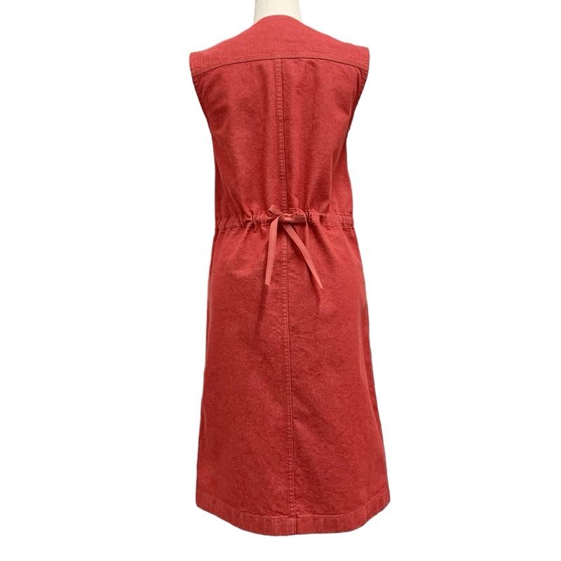 Hermes Dress Cotton Red Silver Embroidery Denim Sleeveless