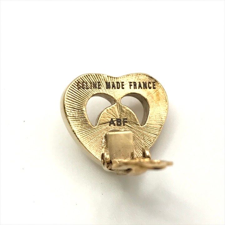 Celine Logo Heart Motif Pearl Earrings Gold