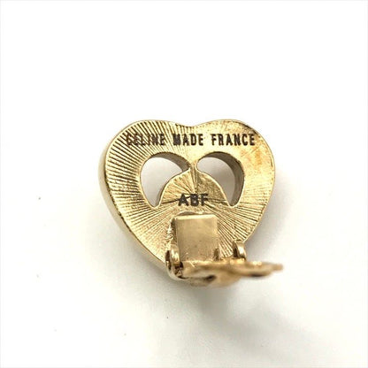 Celine Logo Heart Motif Pearl Earrings Gold