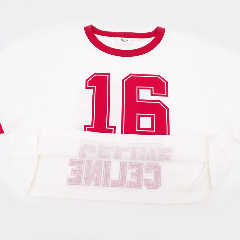 Celine Crop T-shirt L Size White Red White Red Cotton Apparel Clothes