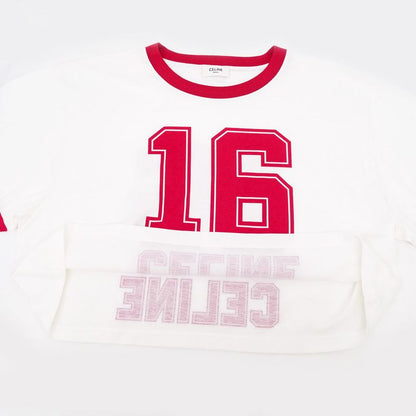 Celine Crop T-shirt L Size White Red White Red Cotton Apparel Clothes