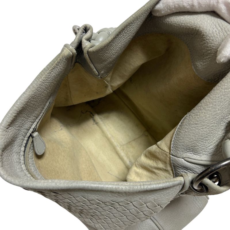 Bottega Veneta One Shoulder Bag Intrecciatoleather Light Gray Braided Soho Hobo