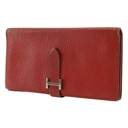 Hermes Bearn Souffle Red □K Ladies Bifold Wallet