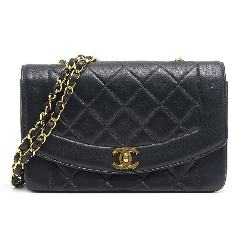 Chanel Matelasse Chain Shoulder Bag Diana Flap 22 Black