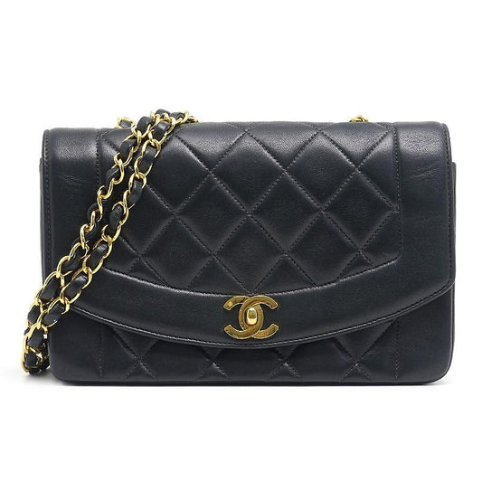 Chanel Matelasse Chain Shoulder Bag Diana Flap 22 Black