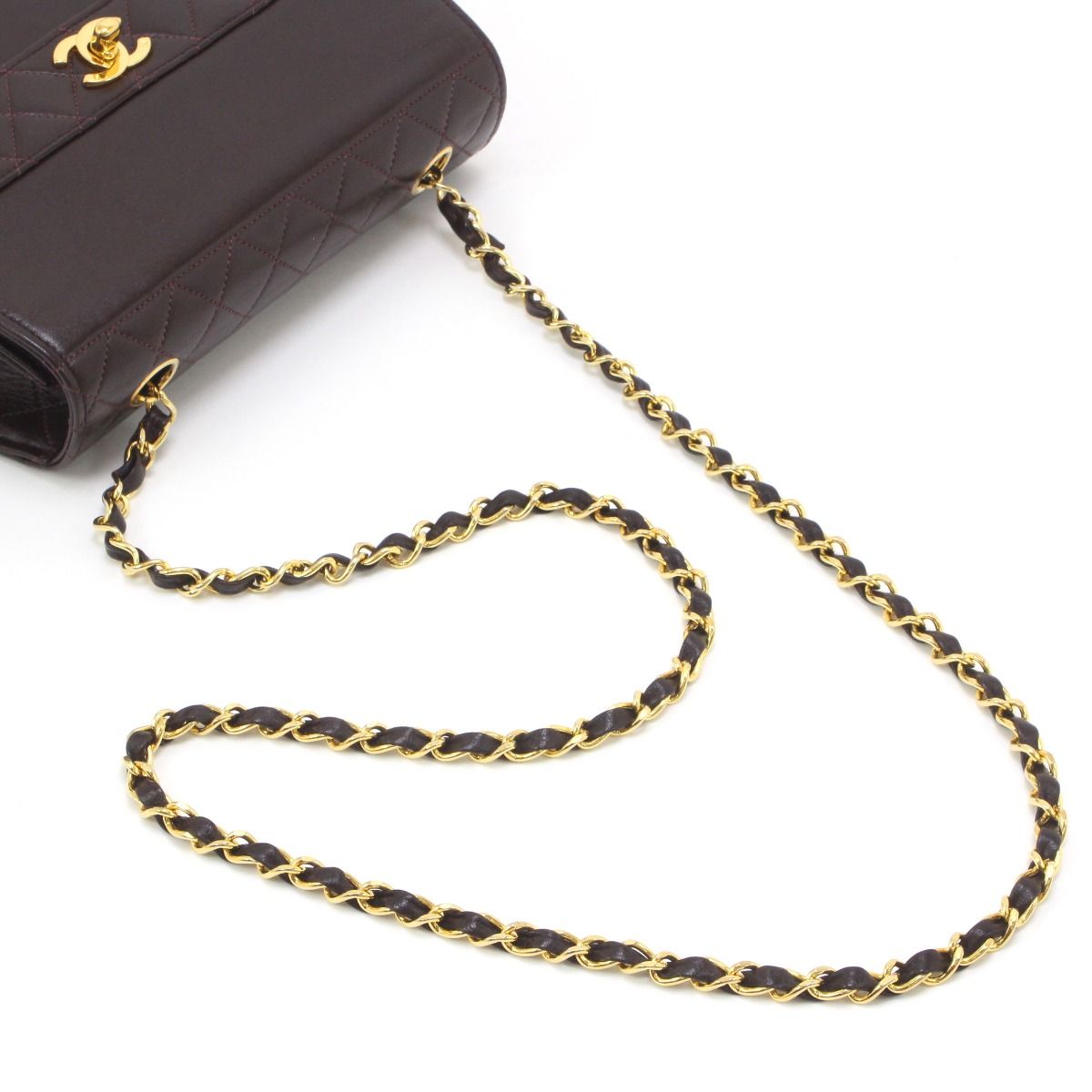 Chanel Matelasse Shoulder Bag Leather Dark Brown