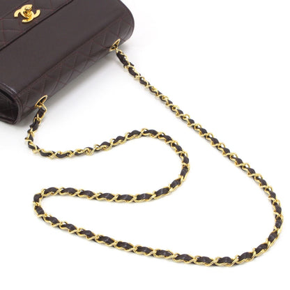 Chanel Matelasse Shoulder Bag Leather Dark Brown