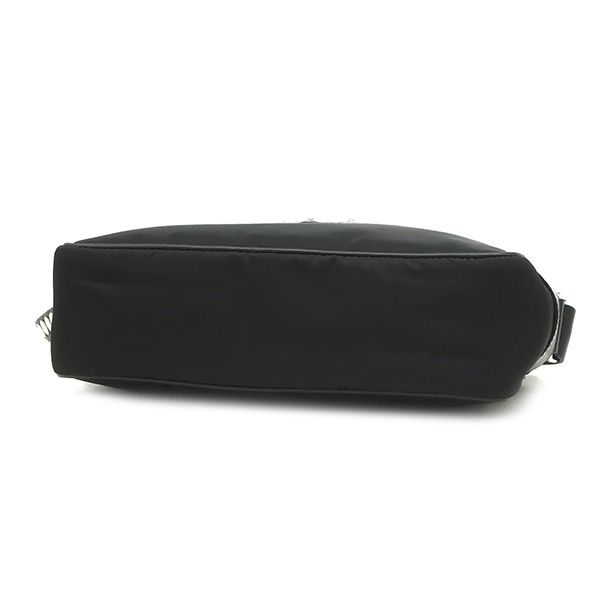 Prada Shoulder Bag Studded Nylon Leather Black Silver Hardware Black Triangle