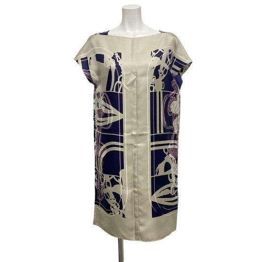 Hermes Dress Size 34 S Women - Grey Beige X Dark Navy X Multi Short Sleeves/knee