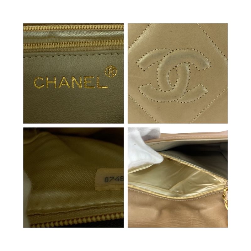 Chanel Vintage Matelasse Flap Coco Mark Beige Gold Hardware Lambskin Chain