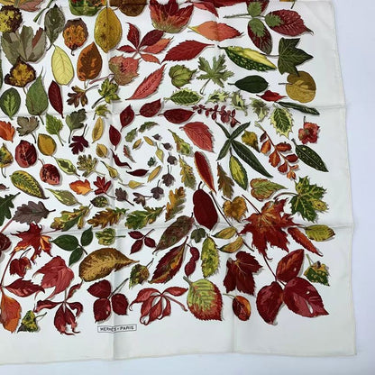 Hermes Carre 90 Tourbillon Falling Leaves Swirl Scarf Silk White