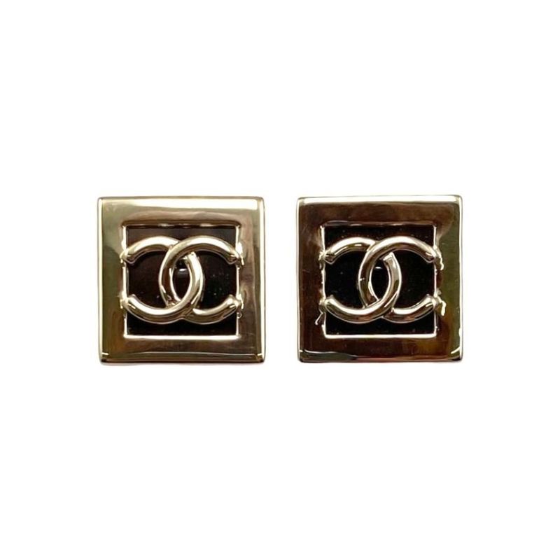Chanel Earring Square Shape Coco Mark Gold Black Chanel