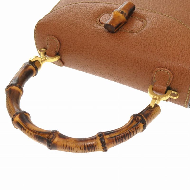 Gucci Bamboo Leather Brown Gold Hardware 000 2046 0188 2WAY Handbag Brown 0271