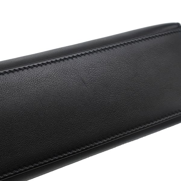 Hermes Handbag Pochette Kelly Evergrain Black Silver Hardware Black Mini Bag L