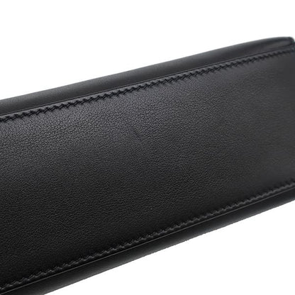 Hermes Handbag Pochette Kelly Evergrain Black Silver Hardware Black Mini Bag L
