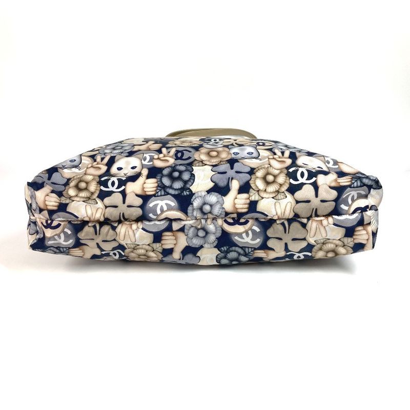 Chanel Shoulder Bag Cat Choupette Camellia Cat Leather / Nylon Blue