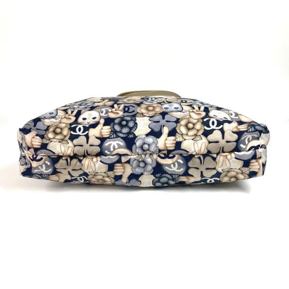 Chanel Shoulder Bag Cat Choupette Camellia Cat Leather / Nylon Blue