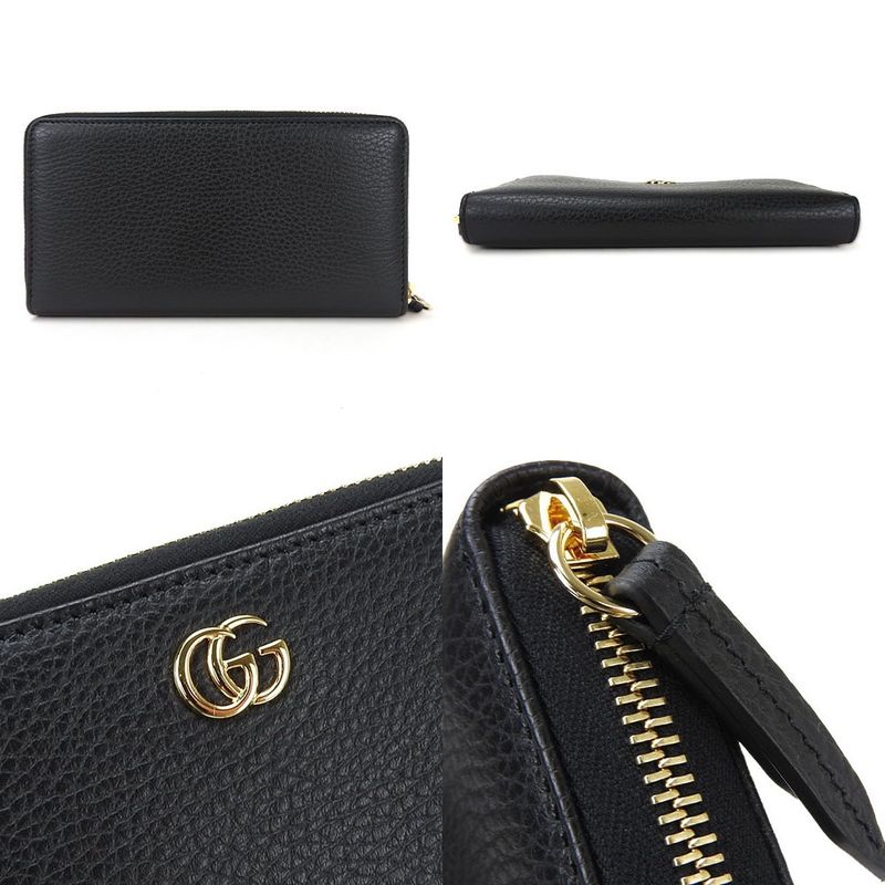 Gucci Round Zipper Long Wallet Zippy Wallet 456117 GG Marmont Black Leather