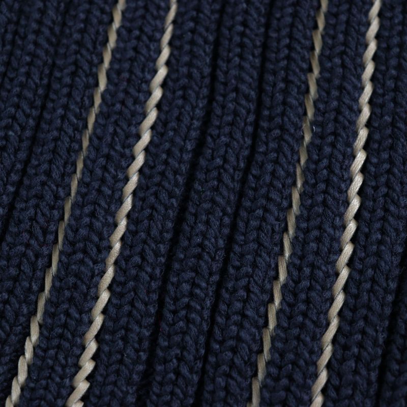 Hermes 2021 100% Cotton Leather Braided Mock Neck Long Sleeve Knit Navy M Made