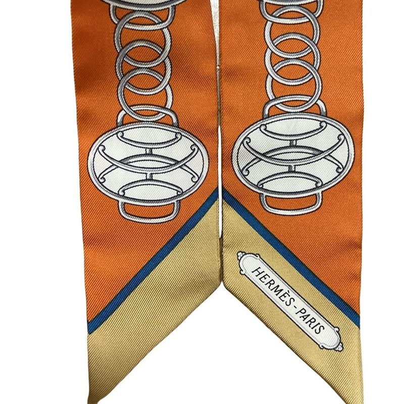 Hermes Scarf Twillie 063777s 06 Orange White And Light Gray Ribbon Scarf / LIFT