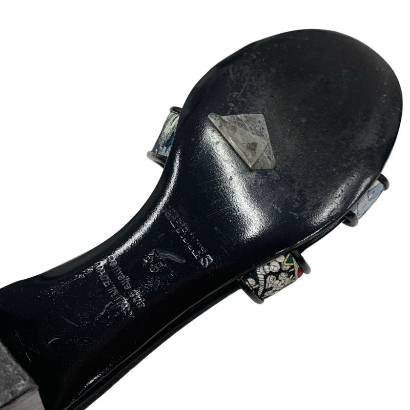 Hermes Oasis Sandals Shoes Leather Fabric Black Multicolor Mules