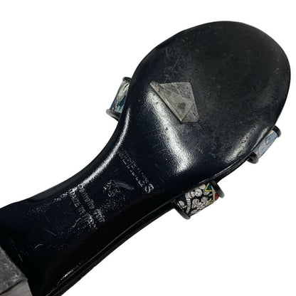 Hermes Oasis Sandals Shoes Leather Fabric Black Multicolor Mules