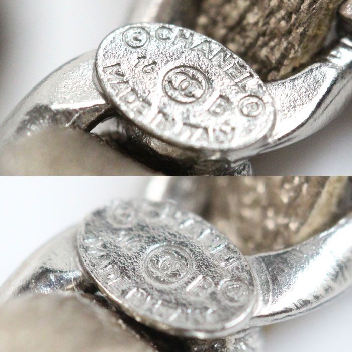 Chanel Metal Leather Coco Mark Hoop Earrings Ladies Pre-owned