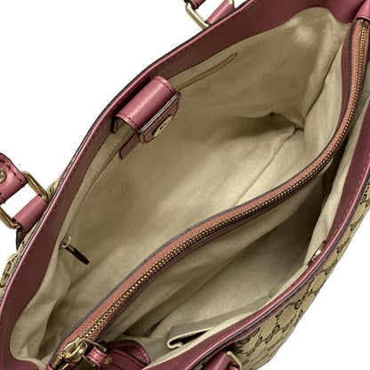 Gucci Tote Bag Sookie GG Pattern 296835 Beige Dark Brown And Pink Leather