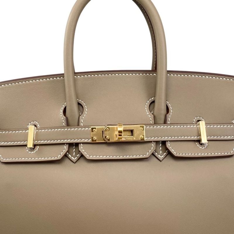 Hermes Handbag Birkin 25 W Engraved Swift Etoupe Glaze Gold Hardware Hermes