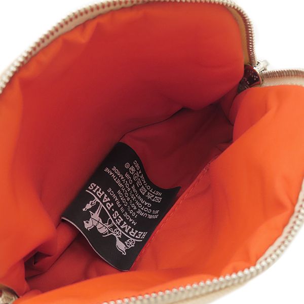 Hermes Pouch Bolide Pouch Mini Cotton Natural and Orange Silver Hardware Never