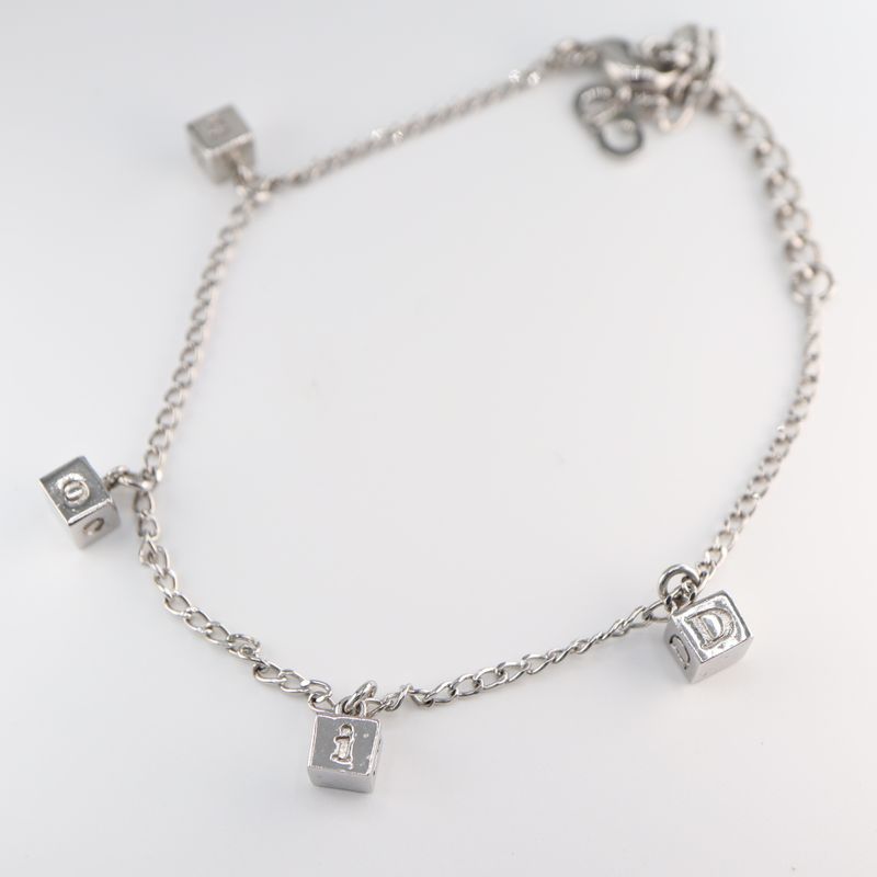 Christian DIOR Bracelet Cube 4charm Approx 5.9g Silver Color Accessories Bag