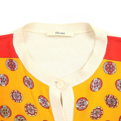 Celine Phoebe Period Silk Scarf Knit Cardigan 25p903409 Orange and Ivory XS