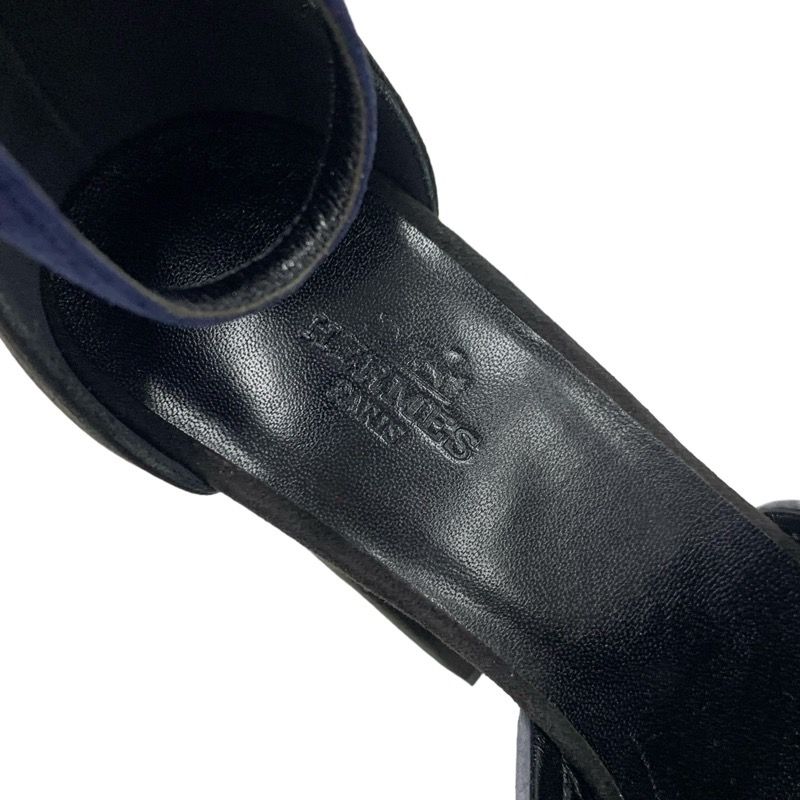 Hermes Sandals Shoes Suede Navy Black Gray Ankle Strap