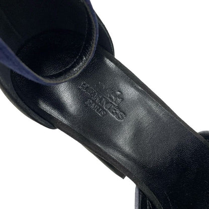 Hermes Sandals Shoes Suede Navy Black Gray Ankle Strap