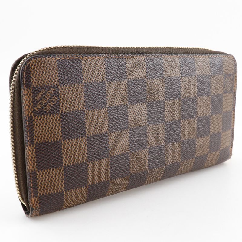 Louis Vuitton Zippy Wallet N60015 Damier Canvas Brown Ca0122 Unisex Long Wallet