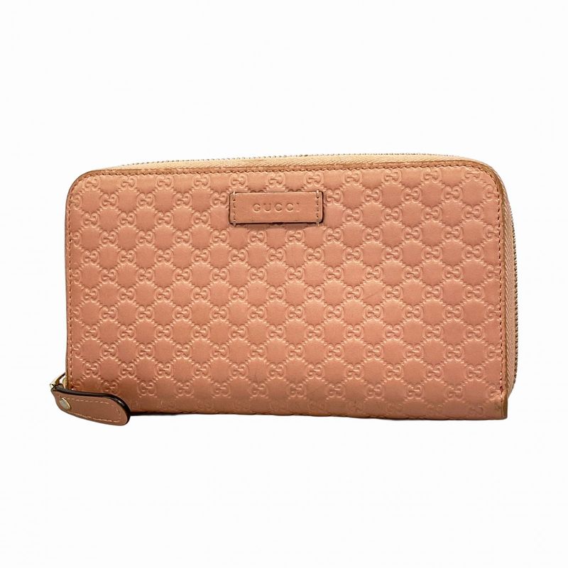 Gucci Long Wallet Micro Guccissima 449391 Leather Pink Chien Pan Gold Hardware