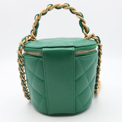Chanel Mini Vanity Bag Green Lambskin Chain Shoulder Gold Hardware