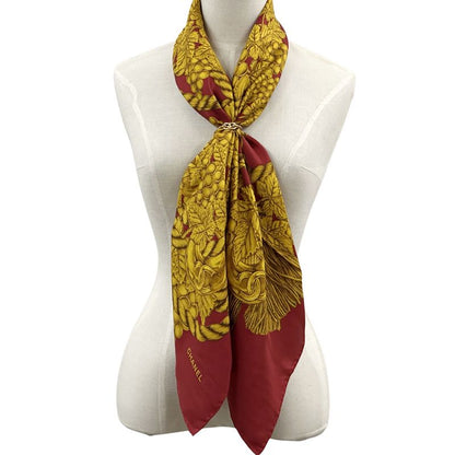 Chanel Scarf Women's Brand Coco Mark Silk Red Yellow Large Grape Tassel Autumn