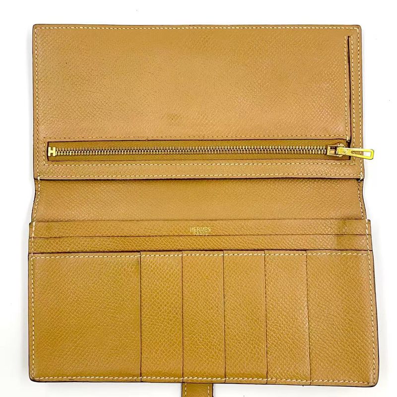 Hermes Bearn Souffle Stamped □L Leather Turquoise Blue And Light Brown Long