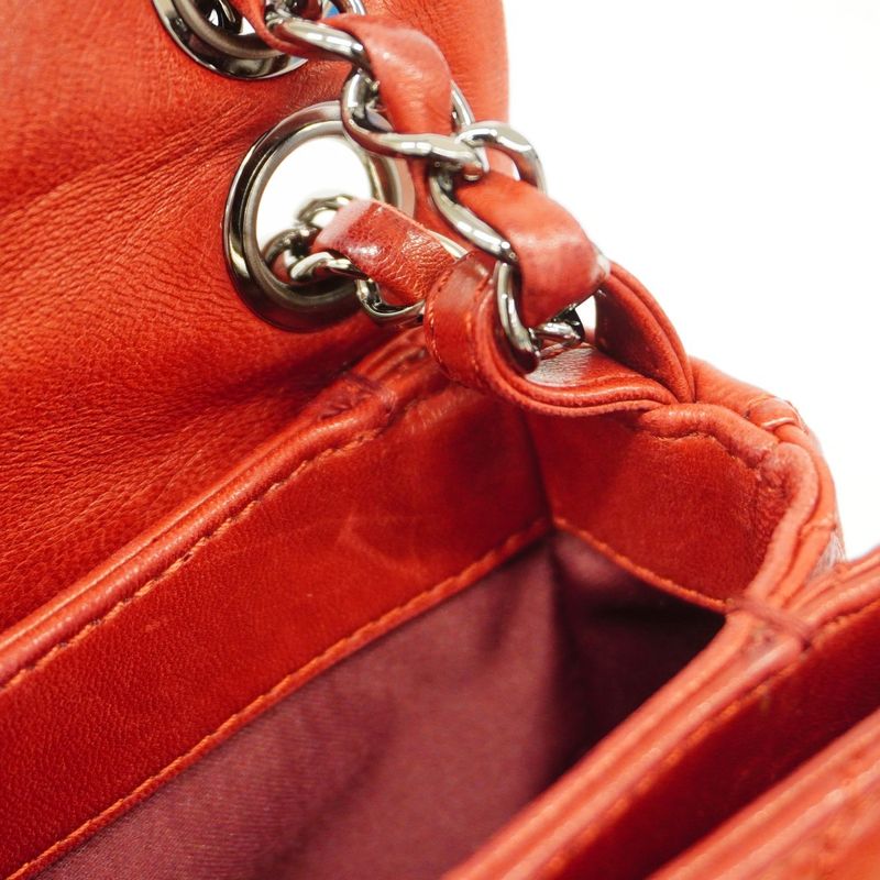 Chanel Shoulder Bag Matelasse Lambskin Red Silver Hardware Women