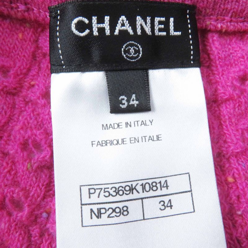 CHANEL 23A P75369 Wool Fuchsia (pinkish) Coco Mark Button Long Length Knit
