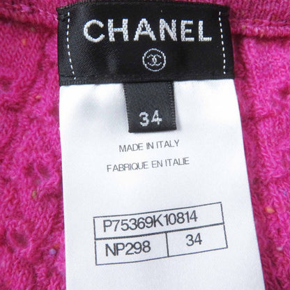 CHANEL 23A P75369 Wool Fuchsia (pinkish) Coco Mark Button Long Length Knit