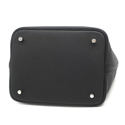 Hermes Handbag Picotin Lock MM Taurillon Clemence Black Silver Hardware Black K