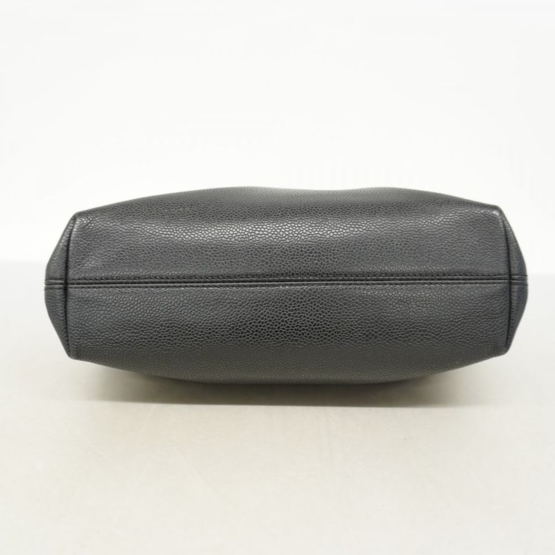 Chanel Handbag Caviar Skin Black Gold Hardware Women