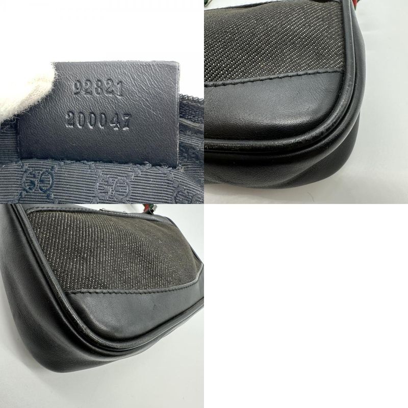 Gucci 92821 Pouch Mini Handbag Black Canvas Leather Sherry Ladies Men Fashion