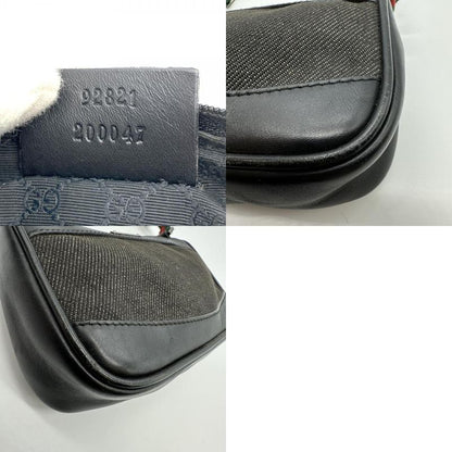 Gucci 92821 Pouch Mini Handbag Black Canvas Leather Sherry Ladies Men Fashion