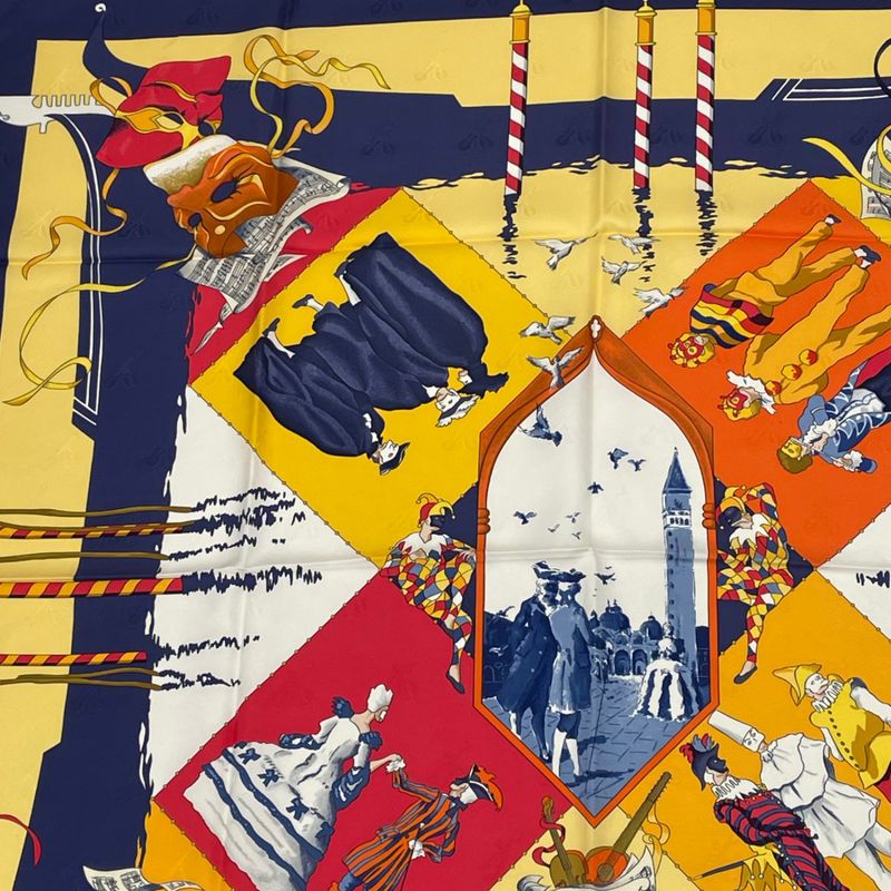 Hermes Carre 90 Carnaval DE Venise Carnival Of Venice Scarf 100% Silk Blue X