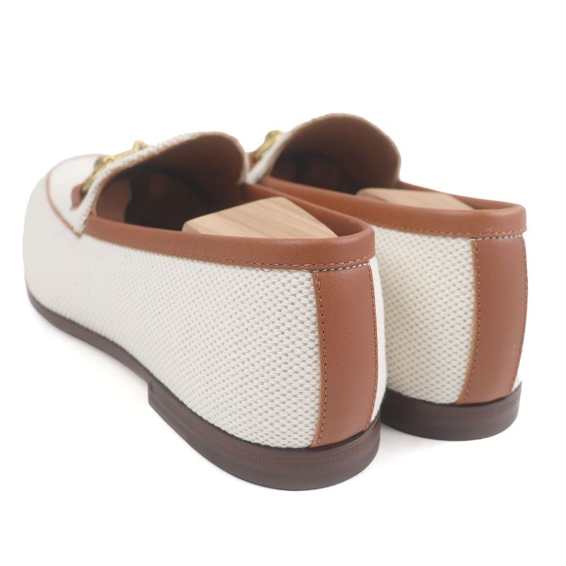 Gucci 430088 Canvas Leather Horsebit Gold Hardware Loafers Ivory Brown 6 With