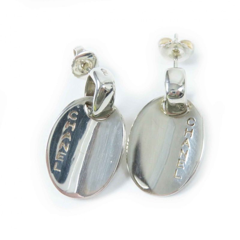 CHANEL Oval Logo Earrings For Both Ears Accessories Sv925 Silver With Box